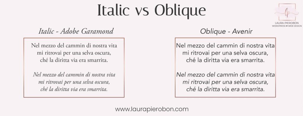Italic vs Oblique © Laura Pierobon - WordPress ❤︎ Web Design